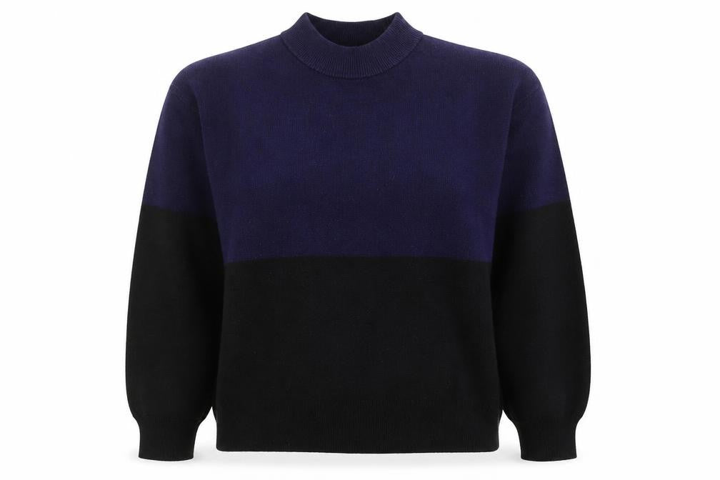 Mango Women's Blue Black Mock Neck Knit Jumper Size M