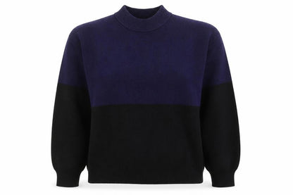 Mango Women's Blue Black Mock Neck Knit Jumper Size M