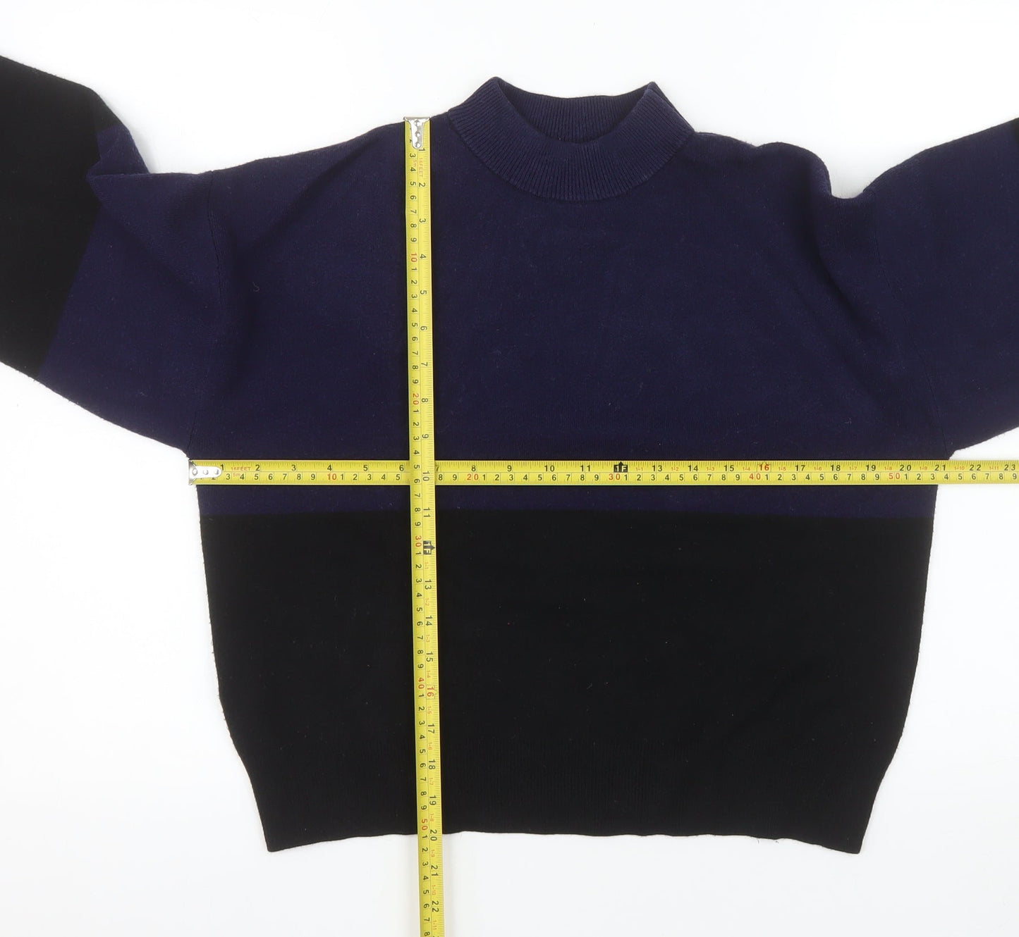 MNG Women's Blue Black Mock Neck Knit Jumper Size M