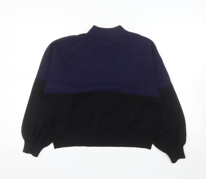 MNG Women's Blue Black Mock Neck Knit Jumper Size M