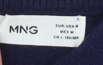 MNG Women's Blue Black Mock Neck Knit Jumper Size M