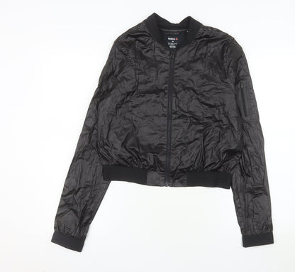 Reebok Women Black Cotton Bomber Jacket Size M