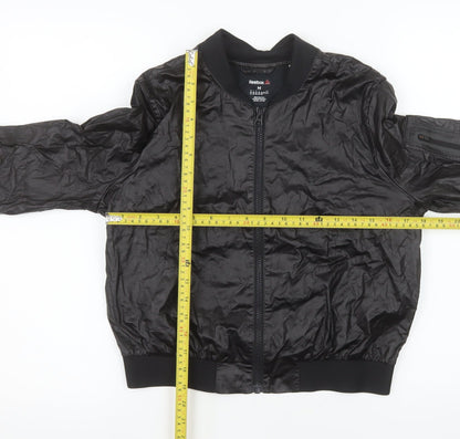 Reebok Women Black Cotton Bomber Jacket Size M