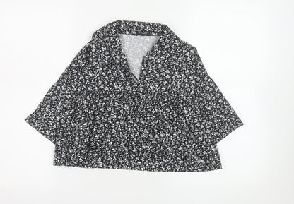 ZARA Women Black Floral Blouse 100% Cotton Size S Casual