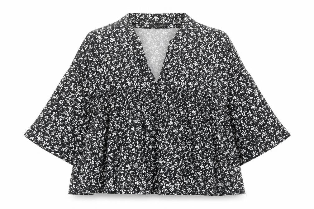 Zara Women Black Floral Blouse 100% Cotton Size S Casual