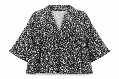 Zara Women Black Floral Blouse 100% Cotton Size S Casual
