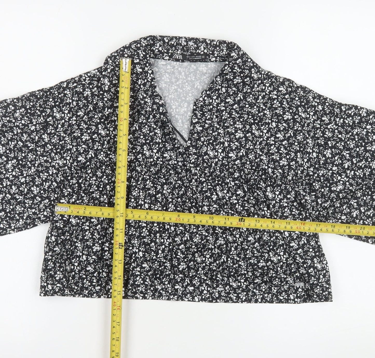 ZARA Women Black Floral Blouse 100% Cotton Size S Casual