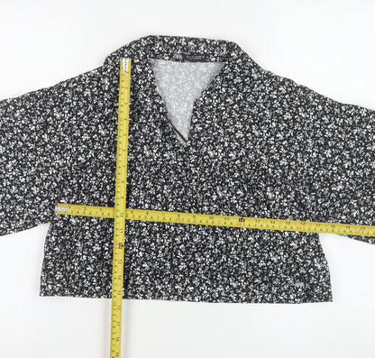 ZARA Women Black Floral Blouse 100% Cotton Size S Casual