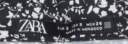 ZARA Women Black Floral Blouse 100% Cotton Size S Casual