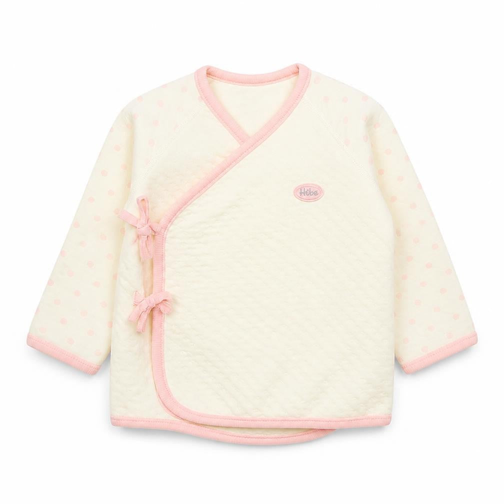 Front view of Hibe unisex baby ivory polka dot wrap long sleeve cotton t-shirt 3-6m