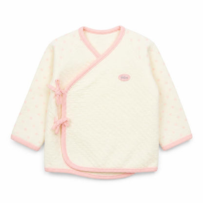 Front view of Hibe unisex baby ivory polka dot wrap long sleeve cotton t-shirt 3-6m