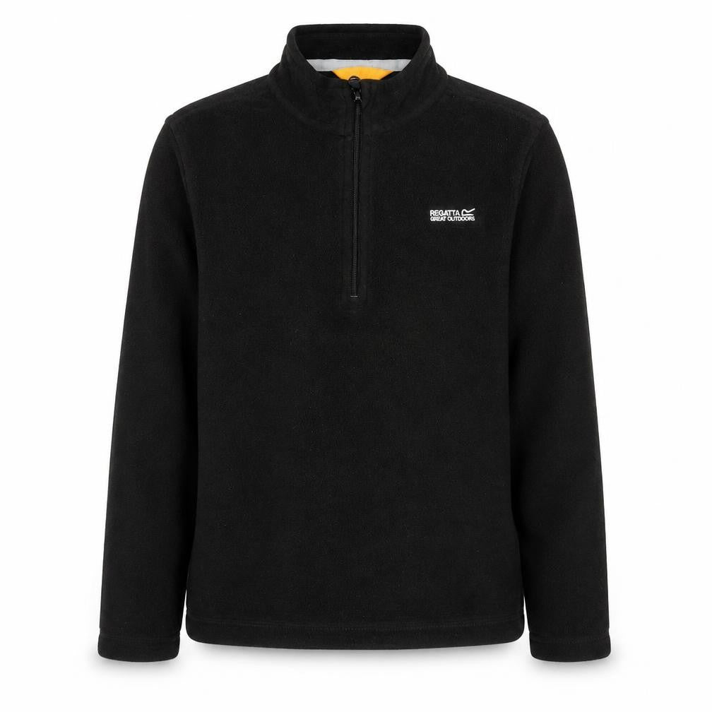 Front view of Regatta boys’ black fleece 1/4 zip pullover sweatshirt, size 13, years