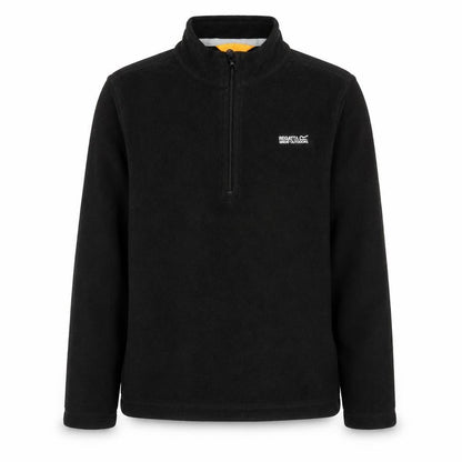 Front view of Regatta boys’ black fleece 1/4 zip pullover sweatshirt, size 13, years