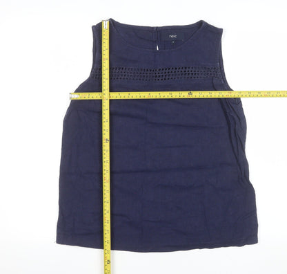 Next Women's Blue Linen Viscose Sleeveless Blouse UK 10