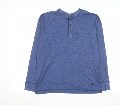 Marks and Spencer Men's Blue Henley Long Sleeve Sweatshirt Size S
