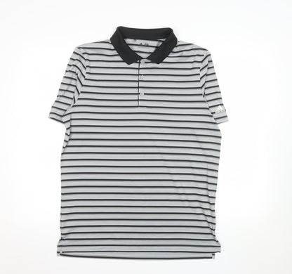 Adidas Men Grey Striped Performance Polo Shirt M