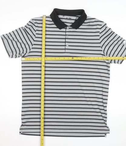 Adidas Men Grey Striped Performance Polo Shirt M