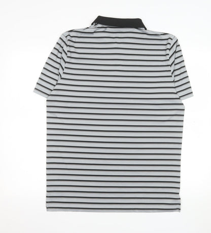 Adidas Men Grey Striped Performance Polo Shirt M