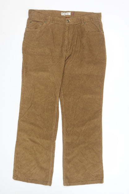 Denim Co Men's Brown Corduroy Trousers 34W 30L Regular Fit