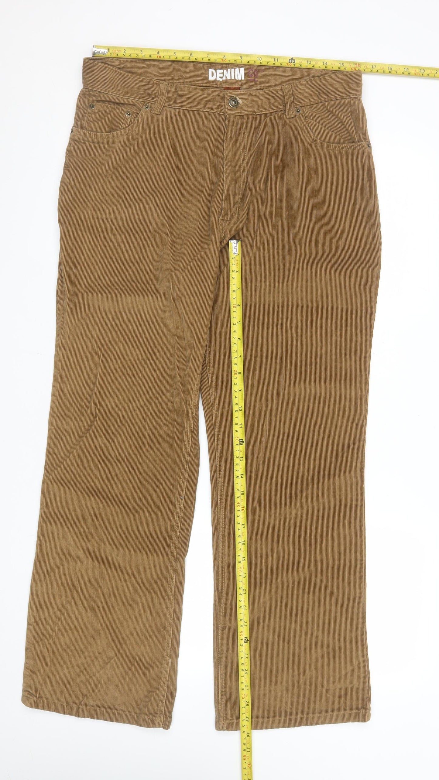 Denim Co Men's Brown Corduroy Trousers 34W 30L Regular Fit