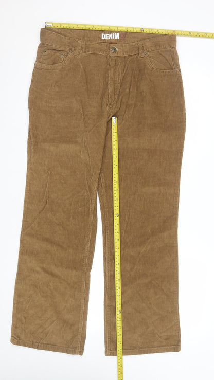 Denim Co Men's Brown Corduroy Trousers 34W 30L Regular Fit