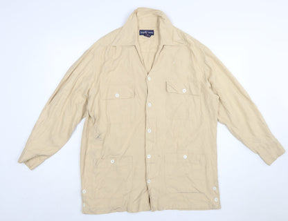 Ralph Lauren Men's Beige Silk Long Sleeve Button-Up Shirt L