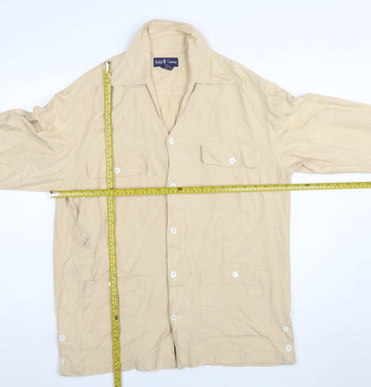 Ralph Lauren Men's Beige Silk Long Sleeve Button-Up Shirt L