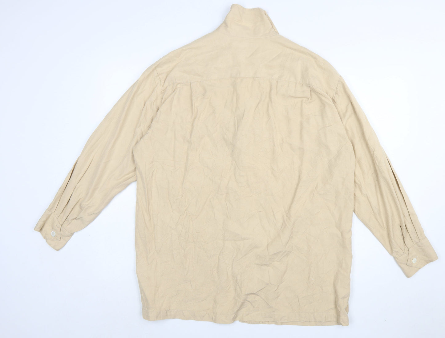 Ralph Lauren Men's Beige Silk Long Sleeve Button-Up Shirt L