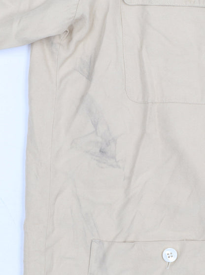 Ralph Lauren Men's Beige Silk Long Sleeve Button-Up Shirt L
