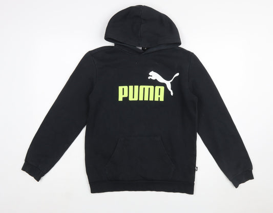 Puma Boys Black Pullover Hoodie 13-14 Years Cotton Blend Logo Sweatshirt