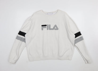 FILA Women’s White XXL Crew Neck Sweatshirt with Logo and Striped Sleeves