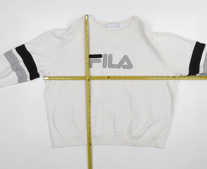 FILA Women’s White XXL Crew Neck Sweatshirt with Logo and Striped Sleeves
