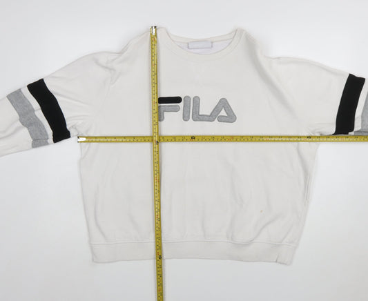 FILA Women’s White XXL Crew Neck Sweatshirt with Logo and Striped Sleeves