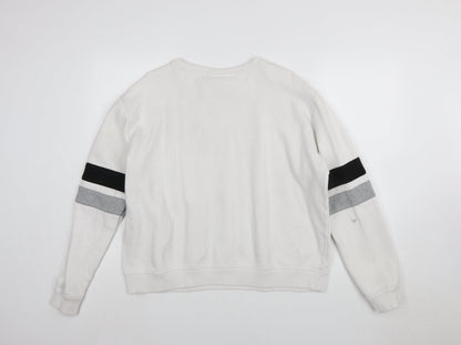 FILA Women’s White XXL Crew Neck Sweatshirt with Logo and Striped Sleeves