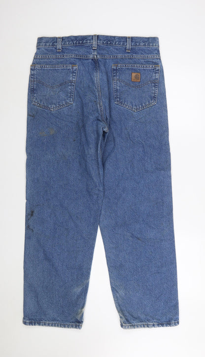 Carhartt Men's Blue Relaxed Fit Straight Leg Denim Jeans 35x30