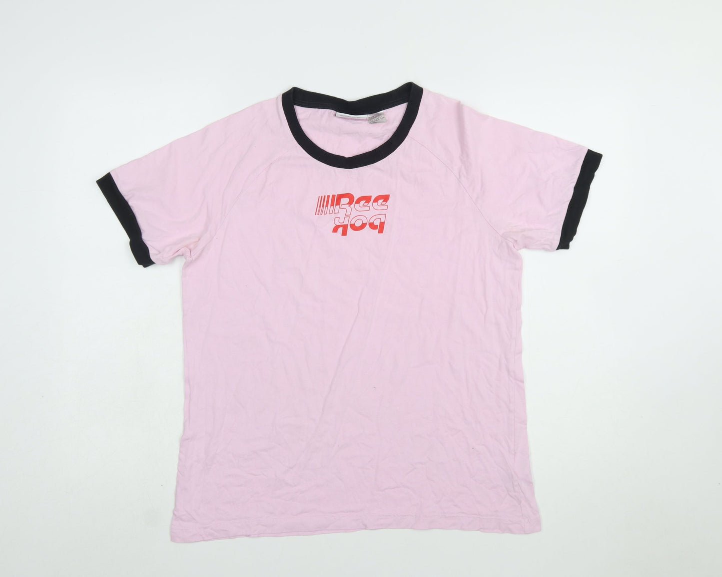 Reebok Women’s Pink Ringer T-Shirt Size L Short Sleeve Cotton