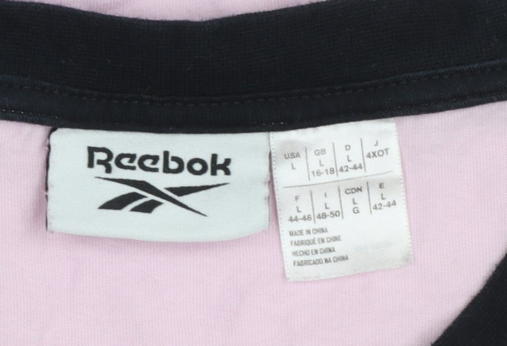 Reebok Women’s Pink Ringer T-Shirt Size L Short Sleeve Cotton