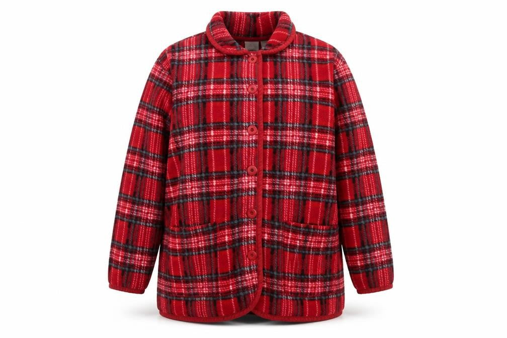Cherokee Women Red Plaid Fleece Button Jacket Size 18 Plus