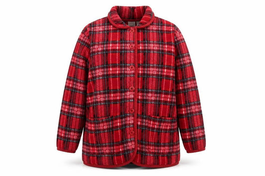 Cherokee Women Red Plaid Fleece Button Jacket Size 18 Plus