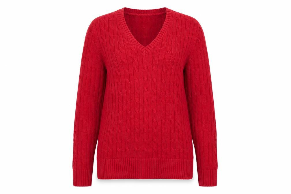 Tommy Hilfiger Women's Red V-Neck Cable-Knit Cotton Jumper XL