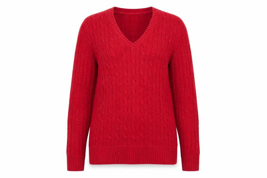 Tommy Hilfiger Women's Red V-Neck Cable-Knit Cotton Jumper XL