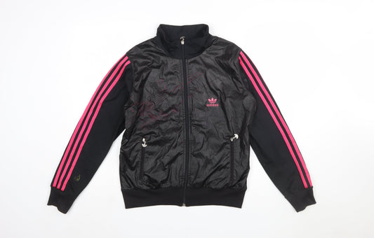 Adidas Womens Black Full Zip Hoodie XL Pink Stripe Polyester