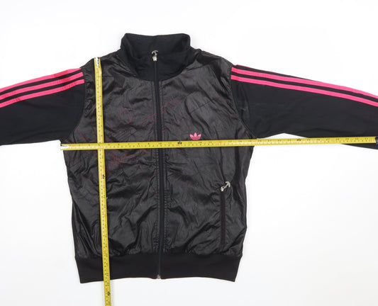 Adidas Womens Black Full Zip Hoodie XL Pink Stripe Polyester