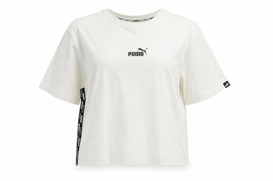 Front view of Puma women’s white xl relaxed cotton crew neck t-shirt