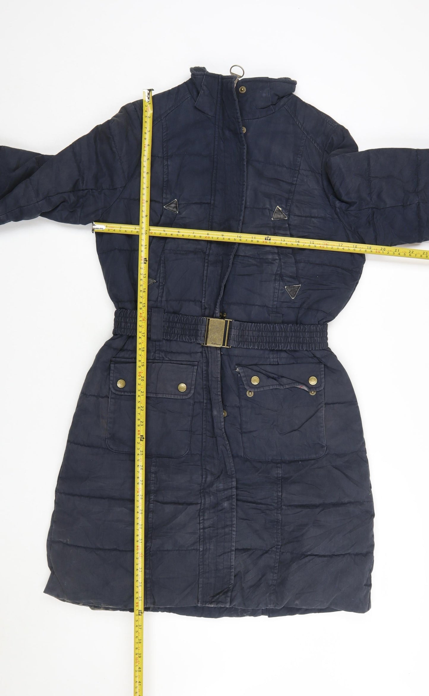 Barbour Women's Blue Long Puffer Coat Size 10 Belted Winter Jacket
