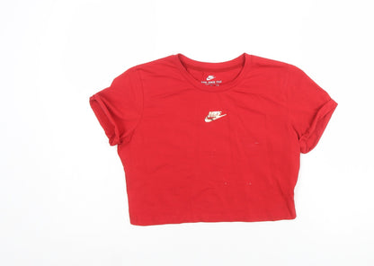 Nike Girls Red Cropped Dri-Fit T-Shirt XL Athletic Fit Sports Top