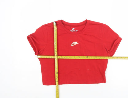 Nike Girls Red Cropped Dri-Fit T-Shirt XL Athletic Fit Sports Top