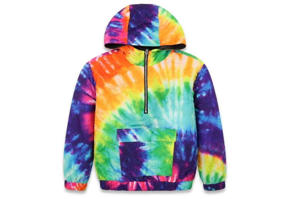 Front view of Forever 21 girls’ multicoloured tie dye hooded windbreaker jacket 13-14 years