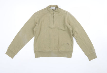 Puma Women Khaki 1/4 Zip Sweatshirt Size 12 Cotton Blend