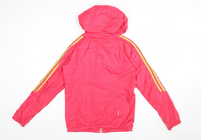 Adidas Womens Pink Hooded Windbreaker Jacket Size 8 Lightweight Sports